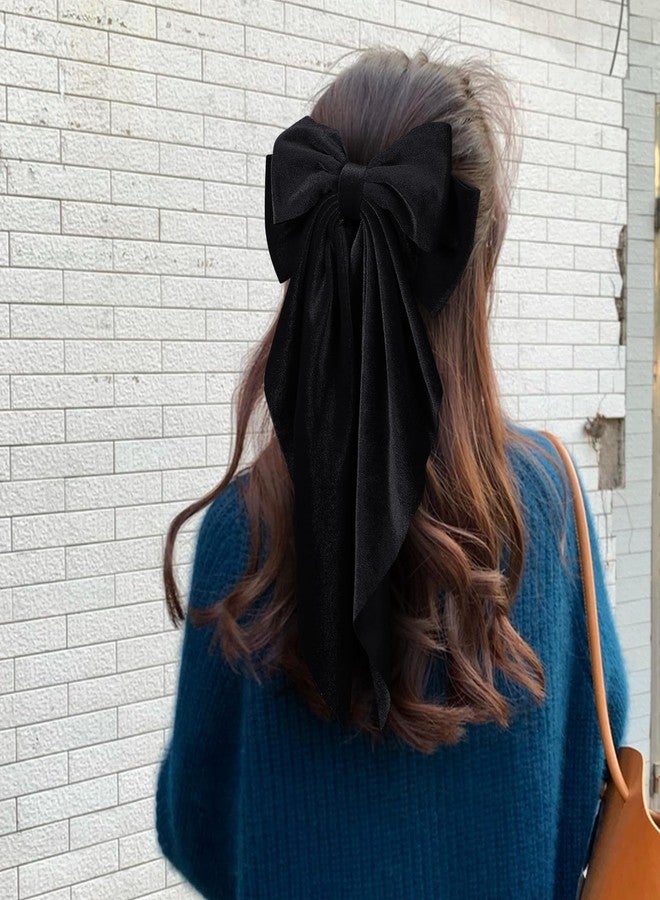 LSVOZ Black Velvet Large Hair Bow Long Tail Bowknot Hair Barrette Clip 8.26 Inch Women Girls Fall Winter Ponytail Holder Hair Accessories - Image 4